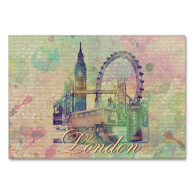 Beautiful trendy Vintage London Landmarks Table Number (Front)