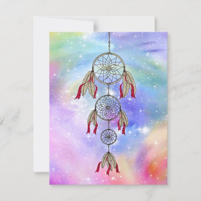 Beautiful trendy whimsical  dream-catcher feathers (Front)