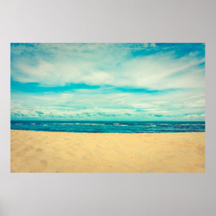 Beautiful tropical beach and sea landscape travel poster