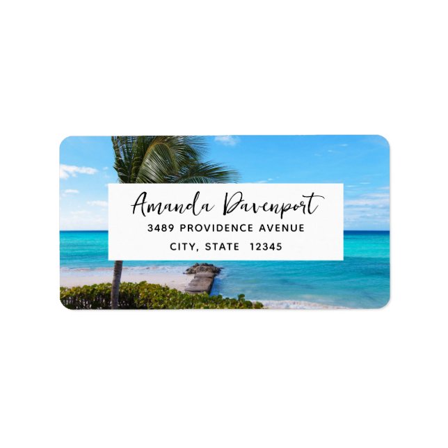 Beautiful Tropical Beach Breezy Palm Tree Address Label (Front)