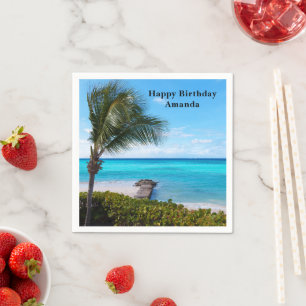 Beautiful Tropical Beach Breezy Palm Tree Birthday Napkin