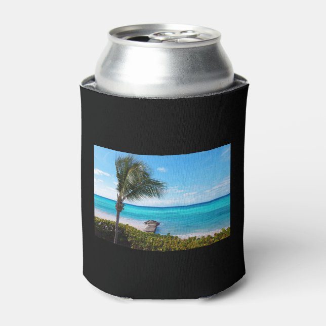 Beautiful Tropical Beach Breezy Palm Tree Can Cooler (Can Front)