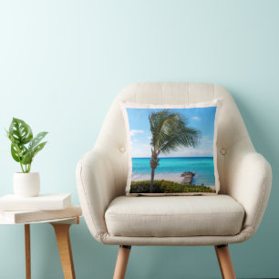 Beautiful Tropical Beach Breezy Palm Tree Cushion