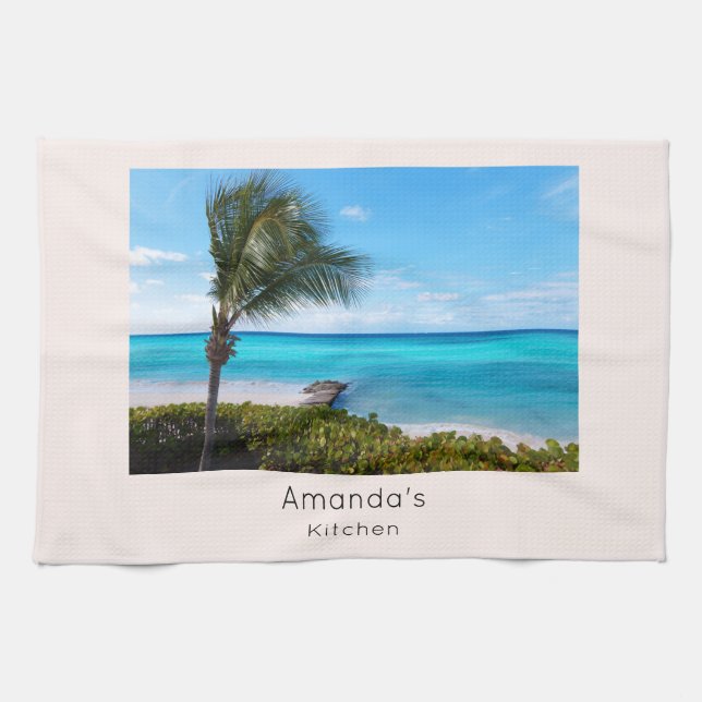Beautiful Tropical Beach Breezy Palm Tree Tea Towel (Horizontal)