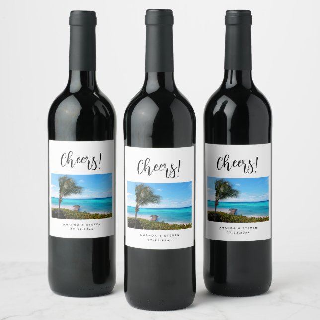 Beautiful Tropical Beach Breezy Palm Tree Wedding Wine Label (Bottles)
