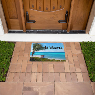Beautiful Tropical Beach Breezy Palm Tree Welcome Doormat
