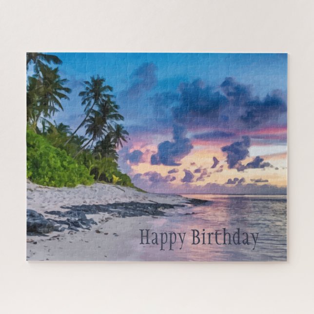 Beautiful Tropical Beach Ocean Vacation Birthday Jigsaw Puzzle (Horizontal)