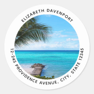 Beautiful Tropical Beach Scenic Photo Address Classic Round Sticker