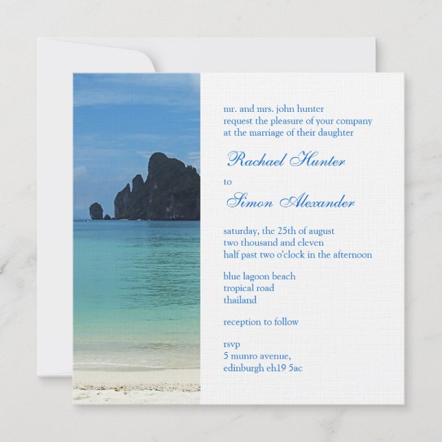 Beautiful Tropical Beach Wedding Invitiation 2 Invitation (Front)