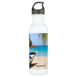 Beautiful Tropical Beach with a Rowboat 710 Ml Water Bottle