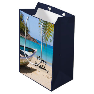 Beautiful Tropical Beach with a Rowboat Birthday Medium Gift Bag