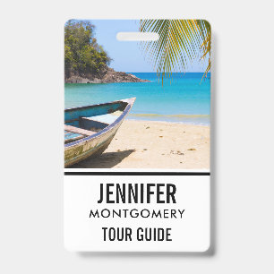 Beautiful Tropical Beach with a Rowboat ID Badge