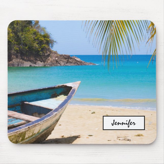 Beautiful Tropical Beach with a Rowboat Mouse Pad (Front)