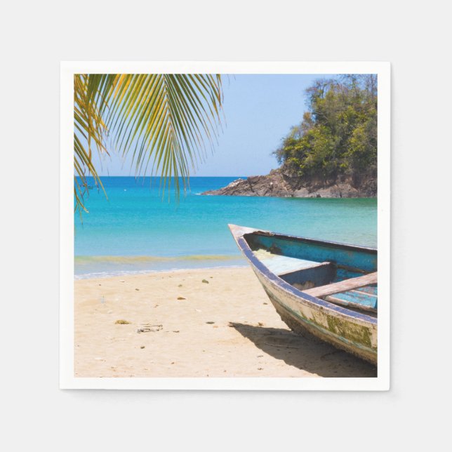 Beautiful Tropical Beach with a Rowboat Napkin (Front)