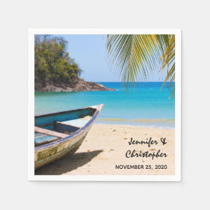 Beautiful Tropical Beach with a Rowboat Wedding Napkin