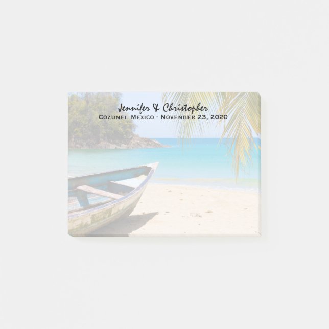Beautiful Tropical Beach with a Rowboat Wedding Post-it Notes (Front)