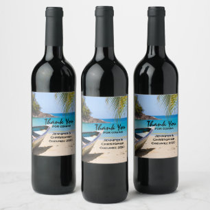 Beautiful Tropical Beach with a Rowboat Wine Label