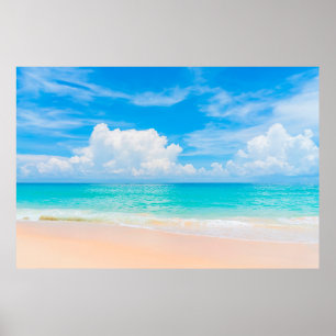 Beautiful tropical beach with blue sky and white c poster