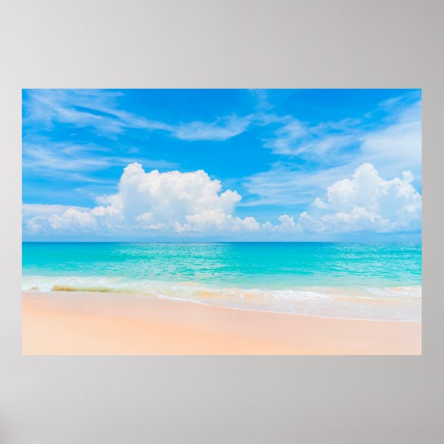 Beautiful tropical beach with blue sky and white c poster (Front)