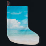 Beautiful tropical beach with blue sky and white c small christmas stocking<br><div class="desc">Beautiful tropical beach with blue sky and white clouds abstract texture background. Summer vacation and holiday business travel concept. Vintage tone filter effect colour style. 
sky, beach, sea, summer, background, holiday, beauty, sand, caribbean, sunny, white, cloud, island, nature, sun, blue, calm, day, hotel, relaxation, vintage, retro, illustration, </div>
