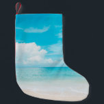 Beautiful tropical beach with blue sky and white c small christmas stocking<br><div class="desc">Beautiful tropical beach with blue sky and white clouds abstract texture background. Summer vacation and holiday business travel concept. Vintage tone filter effect colour style. 
sky, beach, sea, summer, background, holiday, beauty, sand, caribbean, sunny, white, cloud, island, nature, sun, blue, calm, day, hotel, relaxation, vintage, retro, illustration, </div>