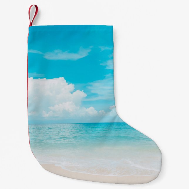Beautiful tropical beach with blue sky and white c small christmas stocking (Front)
