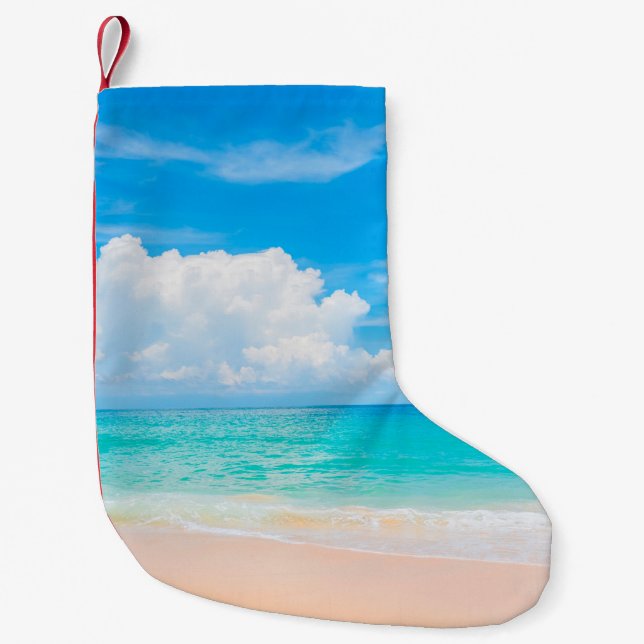 Beautiful tropical beach with blue sky and white c small christmas stocking (Front)