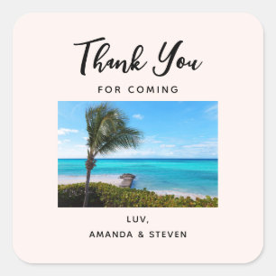 Beautiful Tropical Beach with Palm Tree Thank You Square Sticker