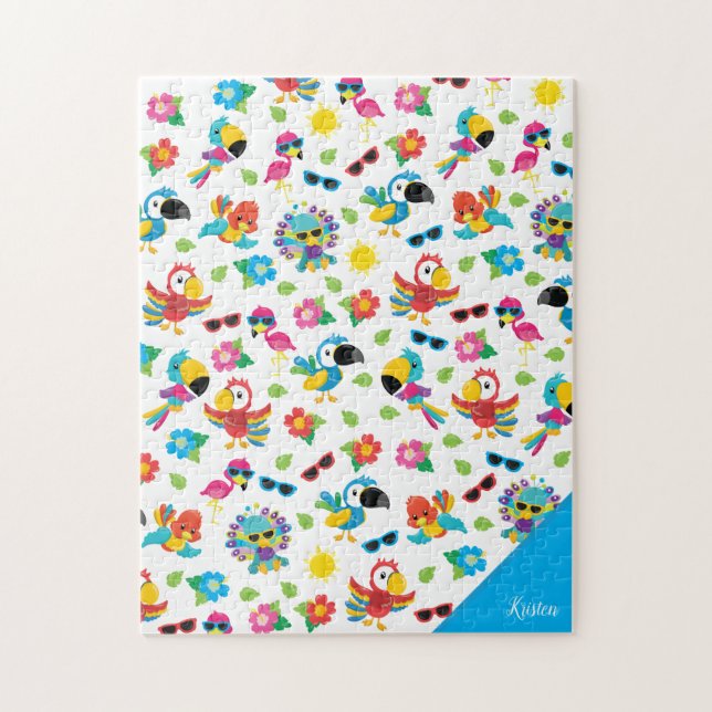 Beautiful Tropical Birds Colorful Paradise Pattern Jigsaw Puzzle (Vertical)