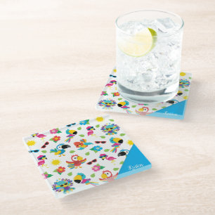 Beautiful Tropical Birds Colourful Paradise Patter Glass Coaster