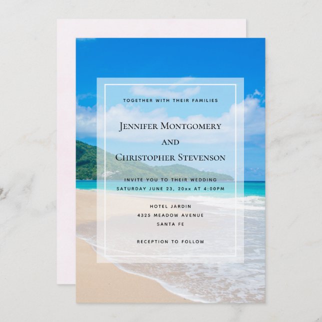 Beautiful Tropical Destination Sandy Beach Wedding Invitation (Front/Back)