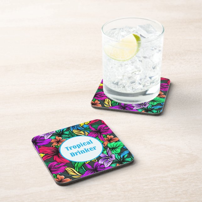 Beautiful Tropical Drinks Flowers Coaster (Right Side)