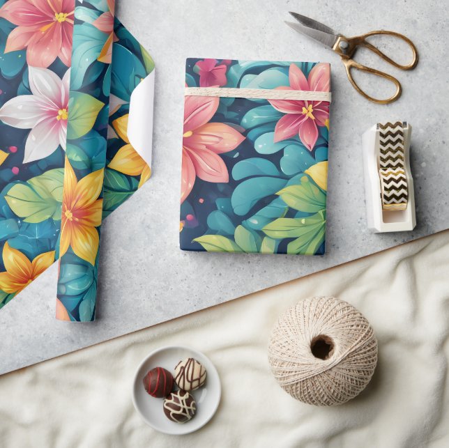 Beautiful Tropical Floral Design Wrapping Paper (Crafts)