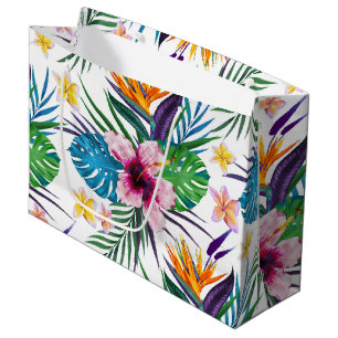 Beautiful tropical floral paint watercolors large gift bag