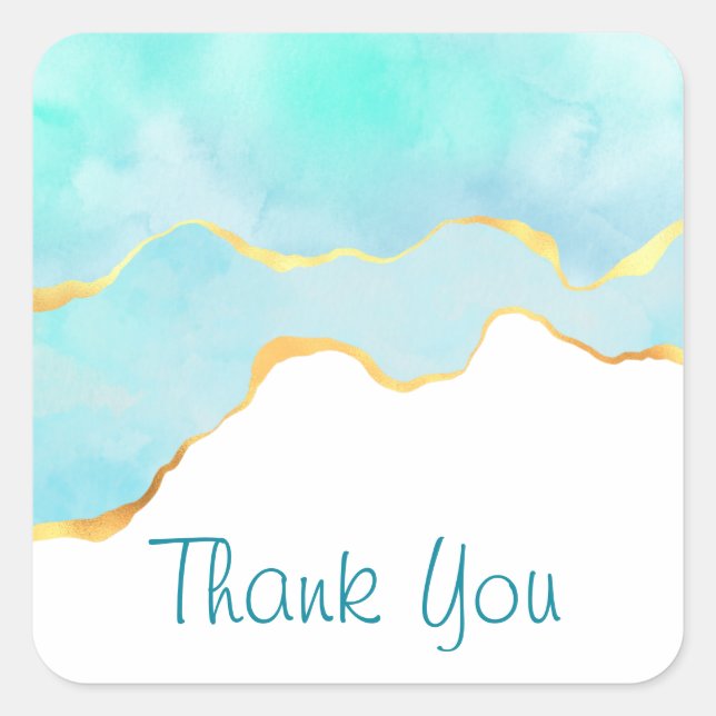 Beautiful Tropical Green Blue with Gold Border Square Sticker (Front)