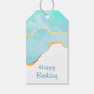 Beautiful Tropical Green with Gold Border Birthday Gift Tags