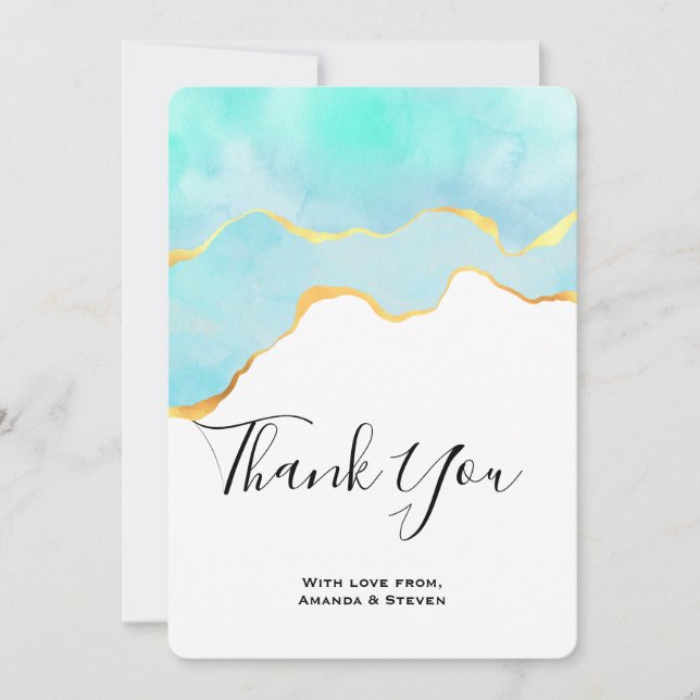 Beautiful Tropical Green with Gold Border Thank You Card (Front)