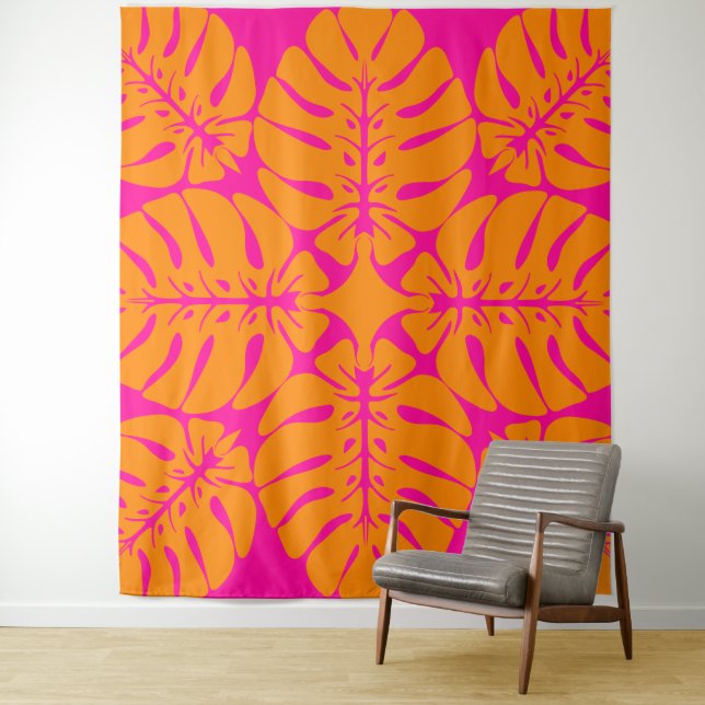 Beautiful Tropical Hawaiian quilt block tapestry (In Situ)