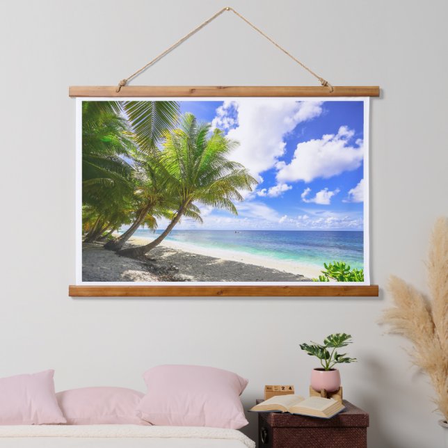 Beautiful Tropical Island Beach with Palm Trees Hanging Tapestry (Bedroom)