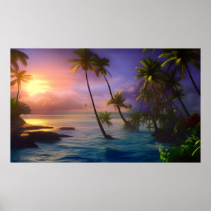 Beautiful Tropical island view ocean palm trees Poster