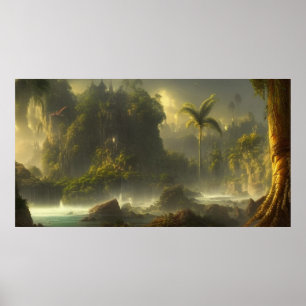 Beautiful Tropical Jungle palm trees and River 2 Poster