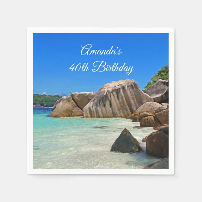 Beautiful Tropical Sea Rocky Coastline Birthday Napkin (Front)