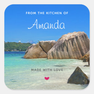 Beautiful Tropical Sea Rocky Coastline Kitchen Square Sticker
