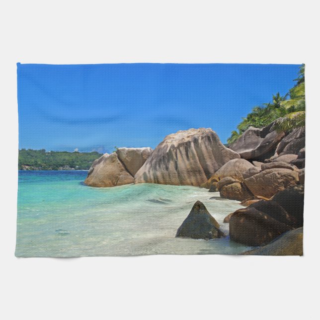 Beautiful Tropical Sea Rocky Coastline Tea Towel (Horizontal)