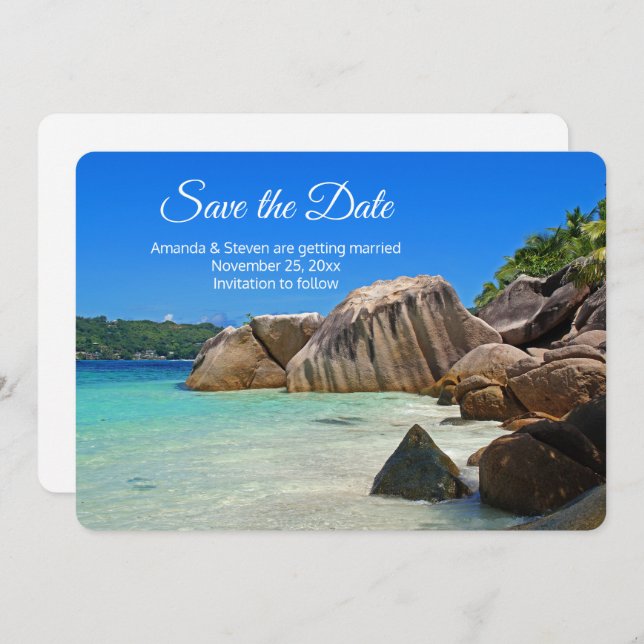 Beautiful Tropical Sea Rocky Coastline Wedding Save The Date (Front/Back)