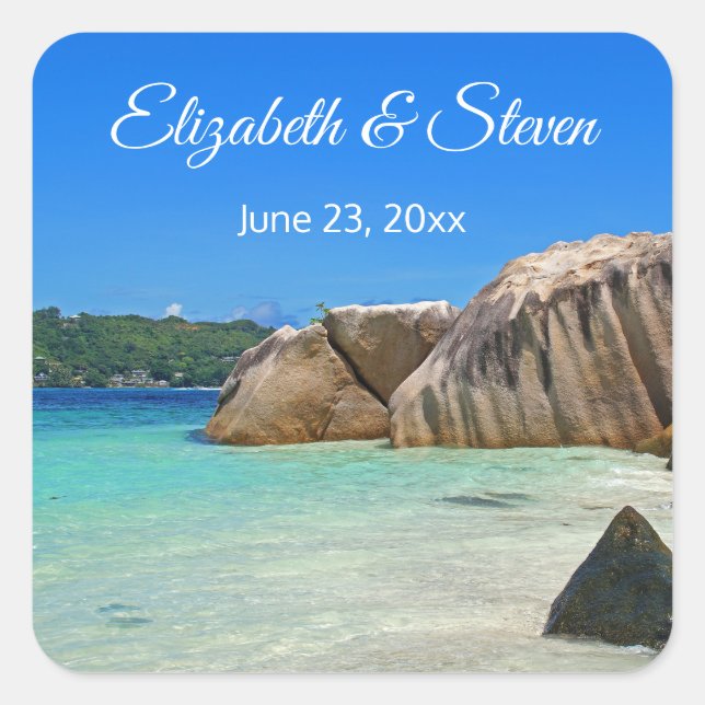 Beautiful Tropical Sea Wedding Square Sticker (Front)