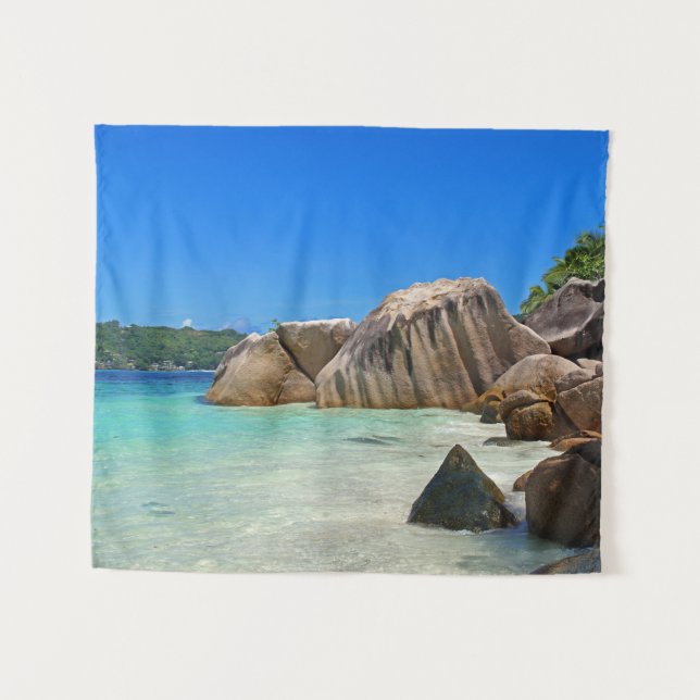 Beautiful Tropical Sea with a Rocky Beach Tapestry (Front (Horizontal))