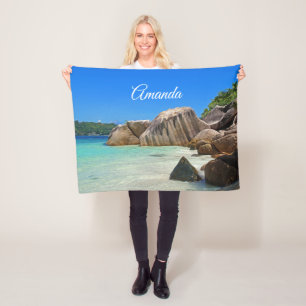 Beautiful Tropical Sea with Rock Covered Coast Fleece Blanket