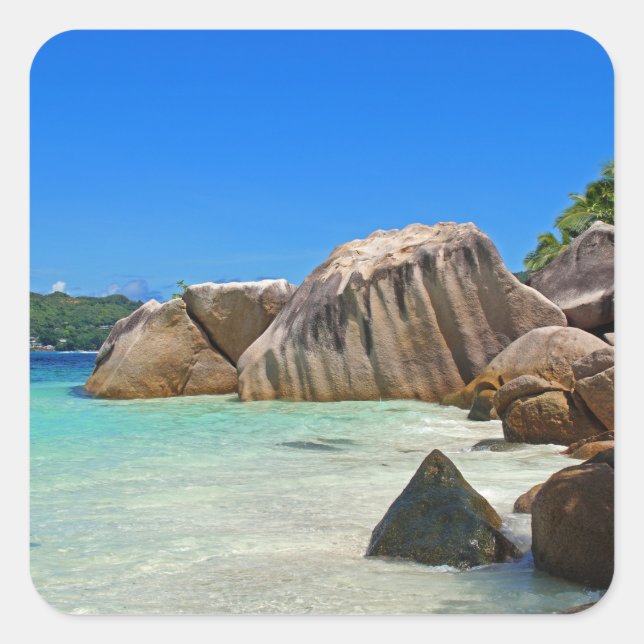 Beautiful Tropical Sea with Rock Covered Coast Square Sticker (Front)