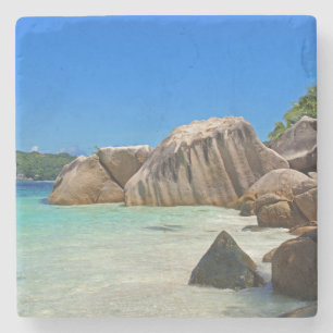 Beautiful Tropical Sea with Rock Covered Coast Stone Coaster